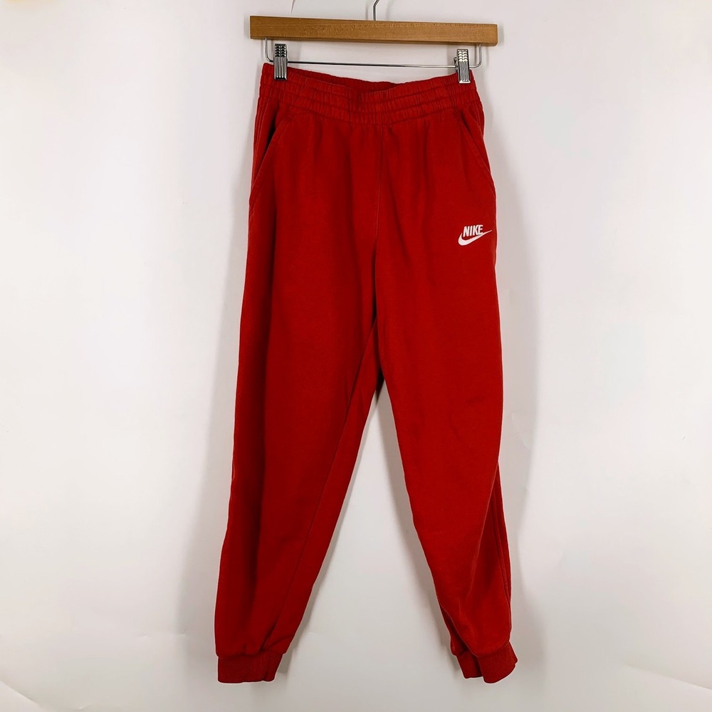 Nike Kids Red Sportswear Fleece‎ Jogger Sweatpants Embroidered Logo Size L